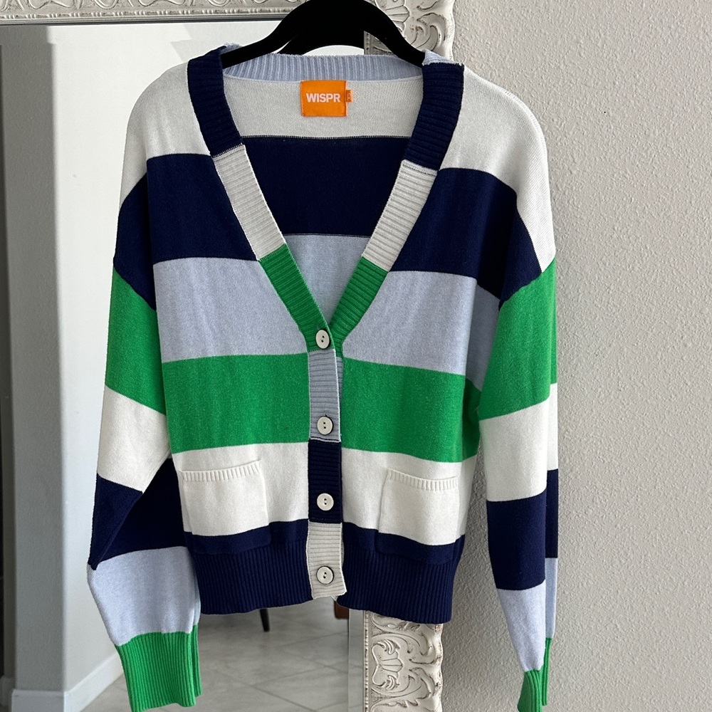 WISPR Brodie Varsity Bold Striped Cardigan - Navy, Green, White